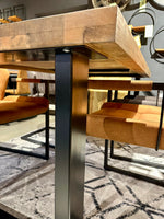 Lade das Bild in den Galerie-Viewer, Esstisch Mumbai Mango 160 bis 260 in 6 cm Dicke Holz mit U Metall Gestell schwarz massiv 6 Größen
