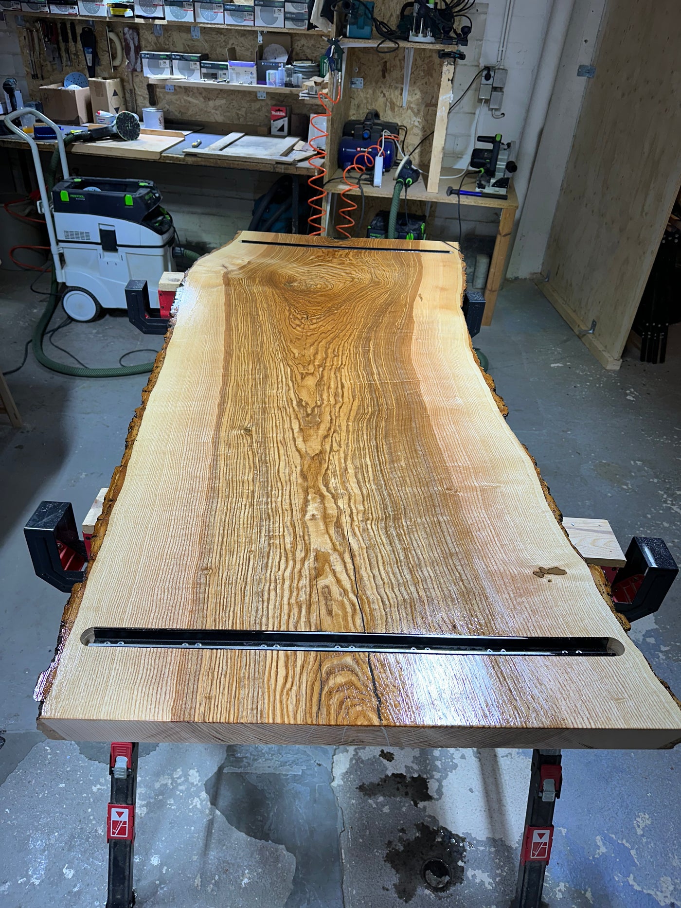 180 cm Edel Esche Baumstamm Tischplatte Holzplatte 5 cm massiv naturbelassene Baumkante
