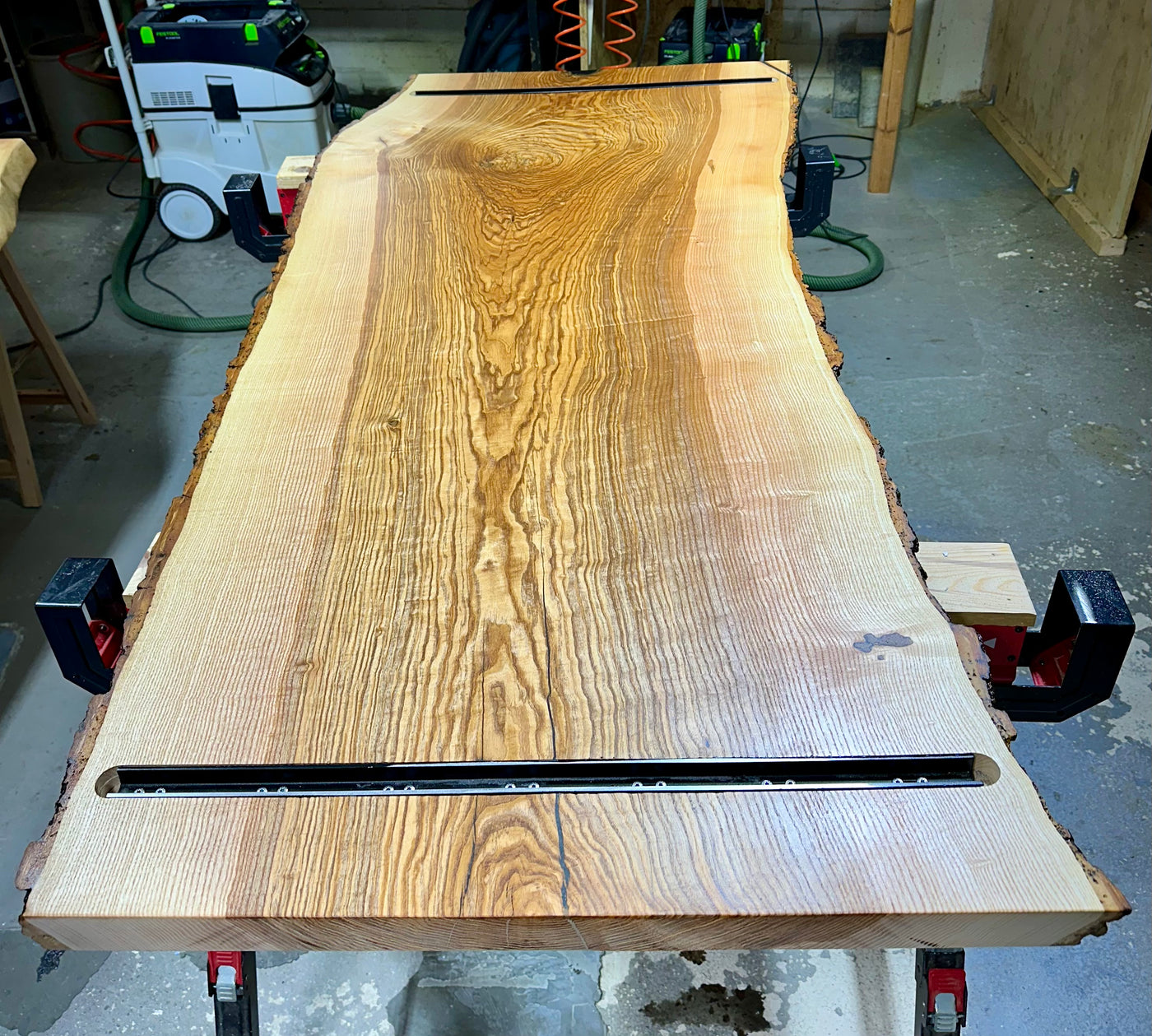 180 cm Edel Esche Baumstamm Tischplatte Holzplatte 5 cm massiv naturbelassene Baumkante