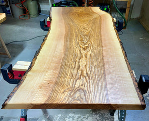 180 cm Edel Esche Baumstamm Tischplatte Holzplatte 5 cm massiv naturbelassene Baumkante