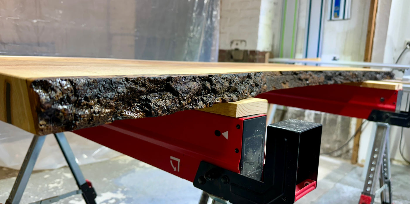 180 cm Edel Esche Baumstamm Tischplatte Holzplatte 5 cm massiv naturbelassene Baumkante