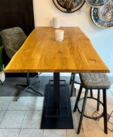 Table de bar Düsseldorf chêne massif pur 160 à 240 cm, épaisseur 3 cm, bois huilé avec pied colonne en métal noir, 5 tailles