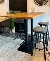 Table de bar Düsseldorf chêne massif pur 160 à 240 cm, épaisseur 3 cm, bois huilé avec pied colonne en métal noir, 5 tailles