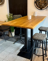 Table de bar Düsseldorf chêne massif pur 160 à 240 cm, épaisseur 3 cm, bois huilé avec pied colonne en métal noir, 5 tailles