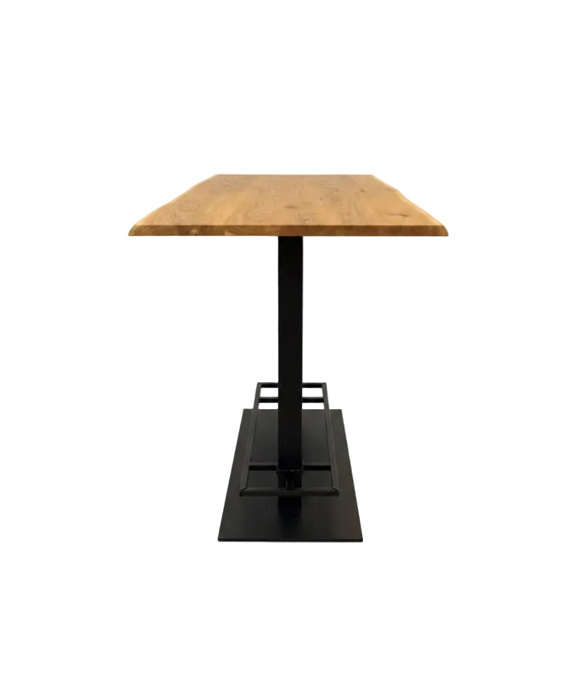Table de bar Düsseldorf chêne massif pur 160 à 240 cm, épaisseur 3 cm, bois huilé avec pied colonne en métal noir, 5 tailles