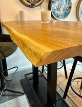 Table de bar Düsseldorf chêne massif pur 160 à 240 cm, épaisseur 3 cm, bois huilé avec pied colonne en métal noir, 5 tailles