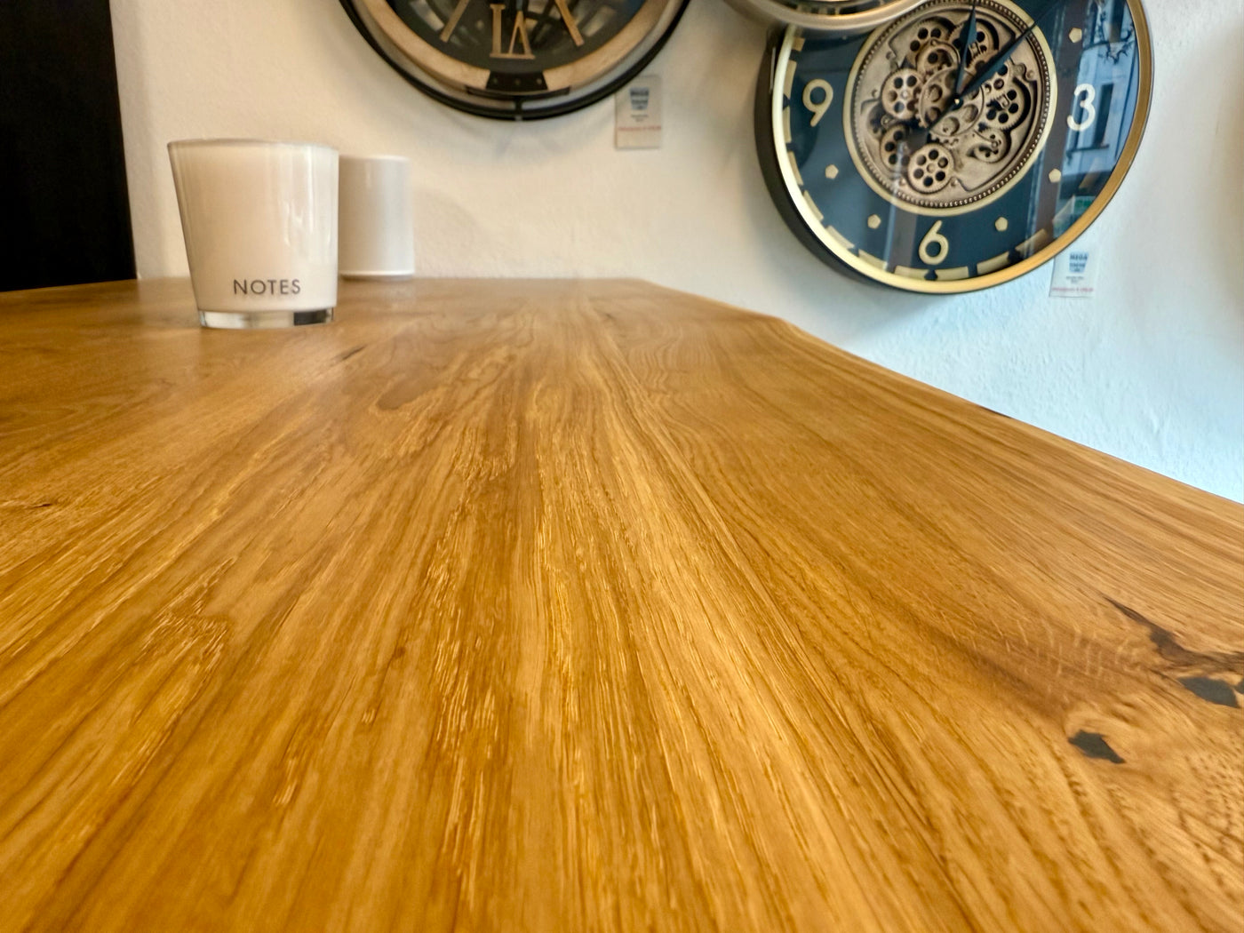 Table de bar Düsseldorf chêne massif pur 160 à 240 cm, épaisseur 3 cm, bois huilé avec pied colonne en métal noir, 5 tailles
