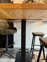 Table de bar Düsseldorf chêne massif pur 160 à 240 cm, épaisseur 3 cm, bois huilé avec pied colonne en métal noir, 5 tailles