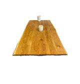 Table de bar Düsseldorf chêne massif pur 160 à 240 cm, épaisseur 3 cm, bois huilé avec pied colonne en métal noir, 5 tailles