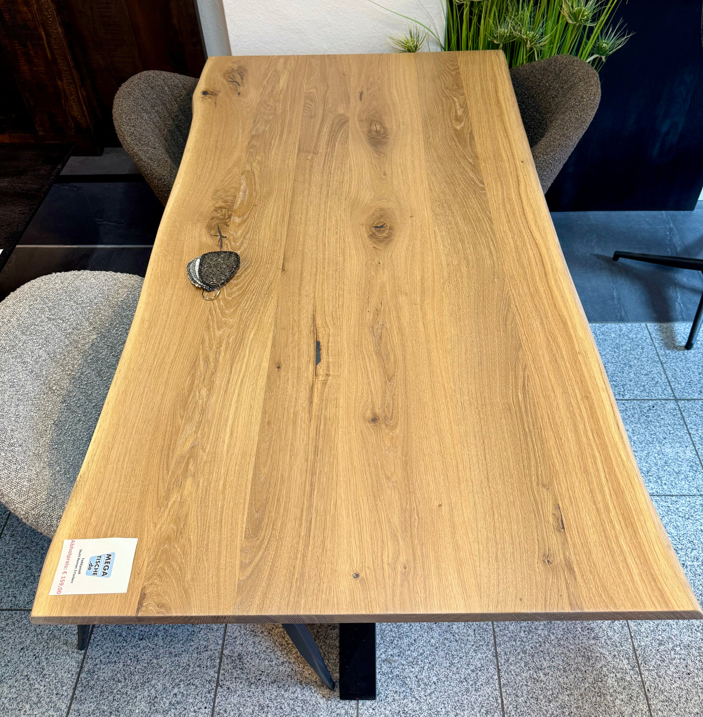 Esstisch Düsseldorf Eiche massiv 160 bis 240 in 3 cm Dicke Holz geölt mit Spider Metall Gestell schwarz 5 Größen