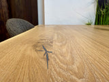 Esstisch Düsseldorf Eiche massiv 160 bis 240 in 3 cm Dicke Holz geölt mit Spider Metall Gestell schwarz 5 Größen