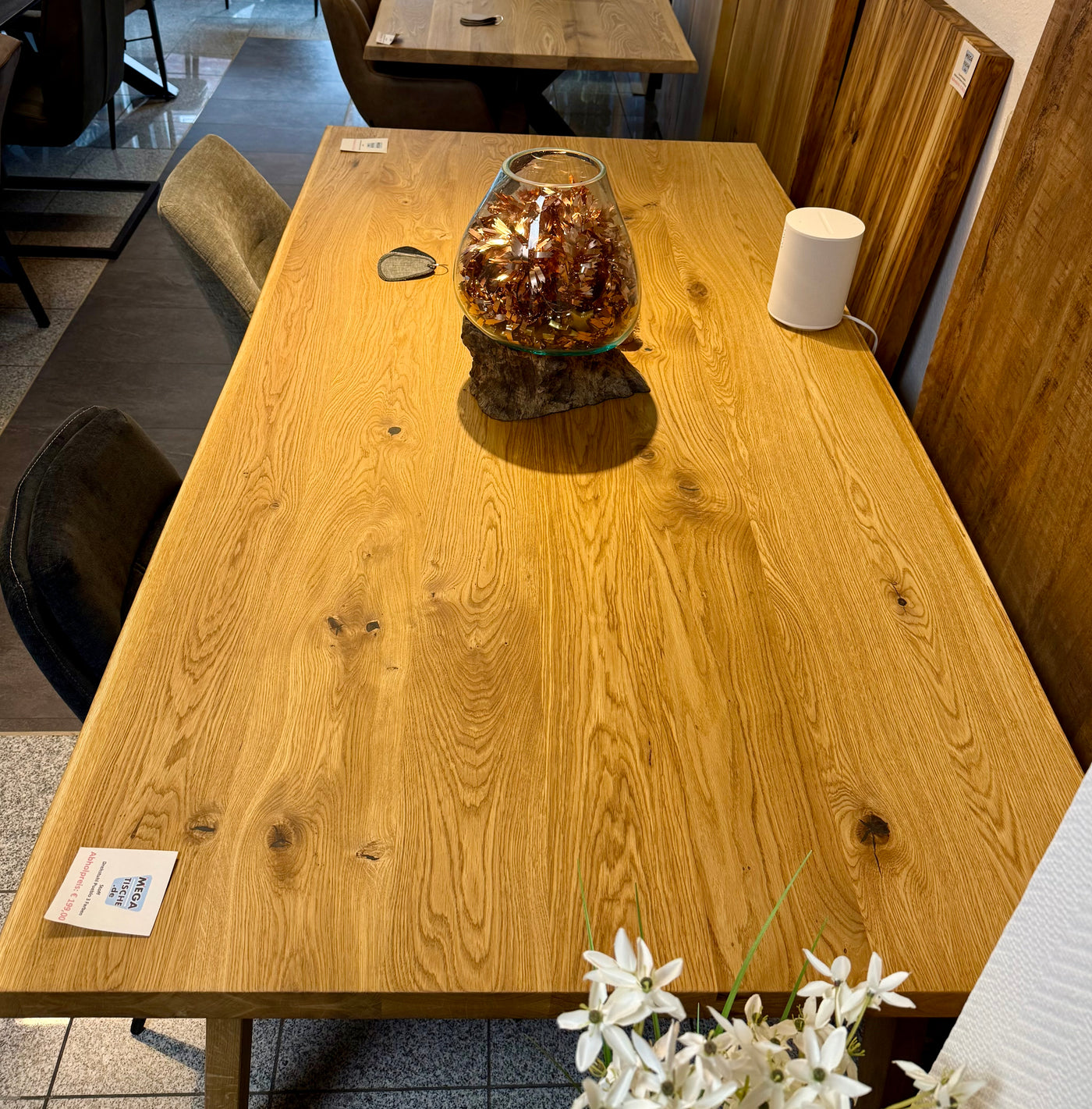 Esstischplatte Olpe Eiche massiv 180 bis 300 cm in 4,5 cm Dicke Holz geölt 7 Größen
