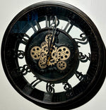 Lade das Bild in den Galerie-Viewer, 46 cm Wanduhr Bruxelles mit Animation antik-schwarz drehende Zahnräder Vintage &amp; Industrial Stil

