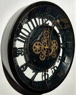Lade das Bild in den Galerie-Viewer, 46 cm Wanduhr Bruxelles mit Animation antik-schwarz drehende Zahnräder Vintage &amp; Industrial Stil
