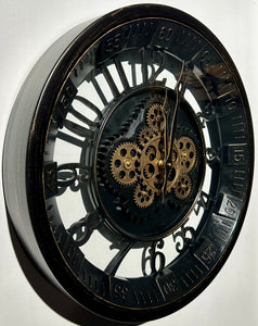 46 cm Wanduhr Bruxelles mit Animation antik-schwarz drehende Zahnräder Vintage & Industrial Stil