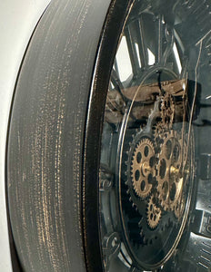 46 cm Wanduhr Bruxelles mit Animation antik-schwarz drehende Zahnräder Vintage & Industrial Stil