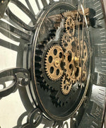 Lade das Bild in den Galerie-Viewer, 46 cm Wanduhr Bruxelles mit Animation antik-schwarz drehende Zahnräder Vintage &amp; Industrial Stil
