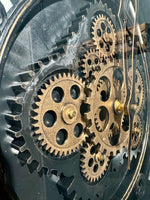 Lade das Bild in den Galerie-Viewer, 46 cm Wanduhr Bruxelles mit Animation antik-schwarz drehende Zahnräder Vintage &amp; Industrial Stil
