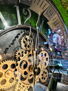46 cm Wanduhr Bruxelles mit Animation antik-schwarz drehende Zahnräder Vintage & Industrial Stil