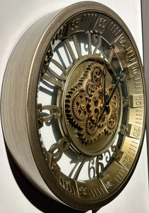 46 cm Wanduhr Brüssel 46 cm mit Animation antik-silber messing drehende Zahnräder Industrial