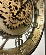 Lade das Bild in den Galerie-Viewer, 46 cm Wanduhr Brüssel 46 cm mit Animation antik-silber messing drehende Zahnräder Industrial
