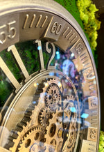 Lade das Bild in den Galerie-Viewer, 46 cm Wanduhr Brüssel 46 cm mit Animation antik-silber messing drehende Zahnräder Industrial
