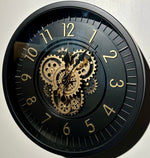 Lade das Bild in den Galerie-Viewer, 45 cm Zürich Vintage Wanduhr mit Zahnrädern schwarz gold
