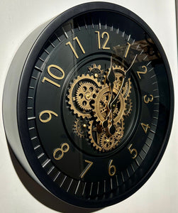 45 cm Zürich Vintage Wanduhr mit Zahnrädern schwarz gold