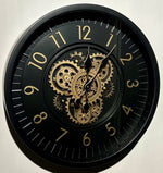 Lade das Bild in den Galerie-Viewer, 45 cm Zürich Vintage Wanduhr mit Zahnrädern schwarz gold
