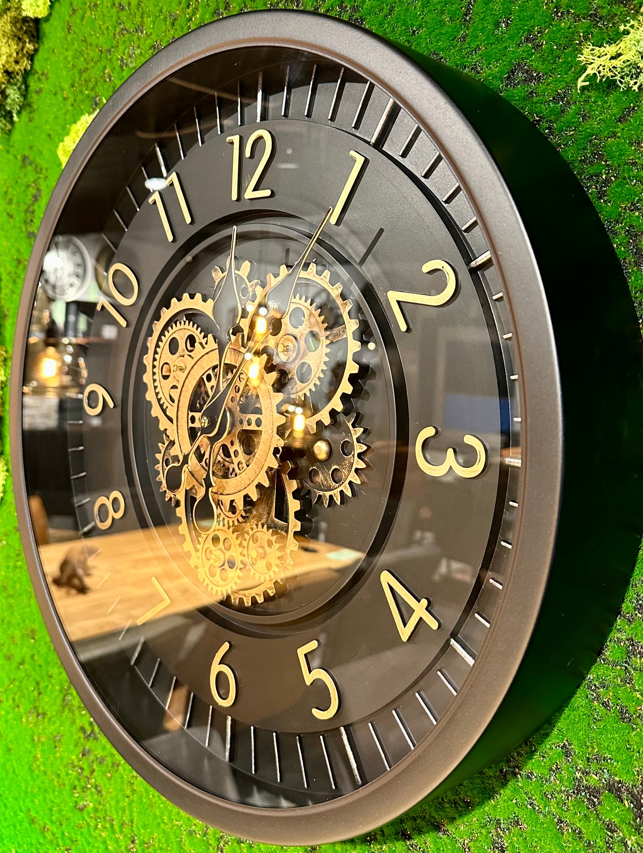 45 cm Zürich Vintage Wanduhr mit Zahnrädern schwarz gold