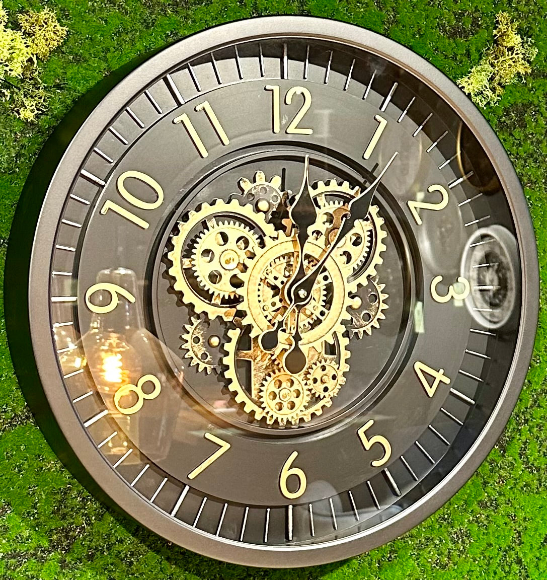 45 cm Zürich Vintage Wanduhr mit Zahnrädern schwarz gold