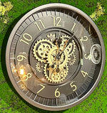 Lade das Bild in den Galerie-Viewer, 45 cm Zürich Vintage Wanduhr mit Zahnrädern schwarz gold
