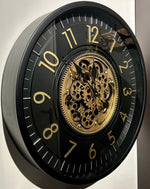 Lade das Bild in den Galerie-Viewer, 66 cm Zürich Wanduhr mit Zahnrädern schwarz gold
