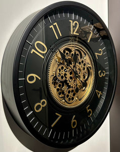 66 cm Zürich Wanduhr mit Zahnrädern schwarz gold
