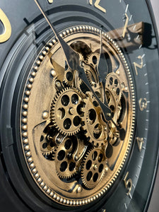 66 cm Zürich Wanduhr mit Zahnrädern schwarz gold