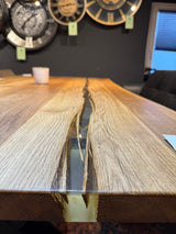 Epoxidharz Esstisch Bergneustadt Eiche massiv 200 cm Massivholz geölt mit X Stahl Gestell Set schwarz