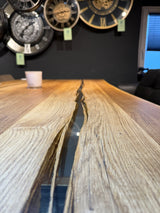 Epoxidharz Esstisch Bergneustadt Eiche massiv 200 cm Massivholz geölt mit X Stahl Gestell Set schwarz