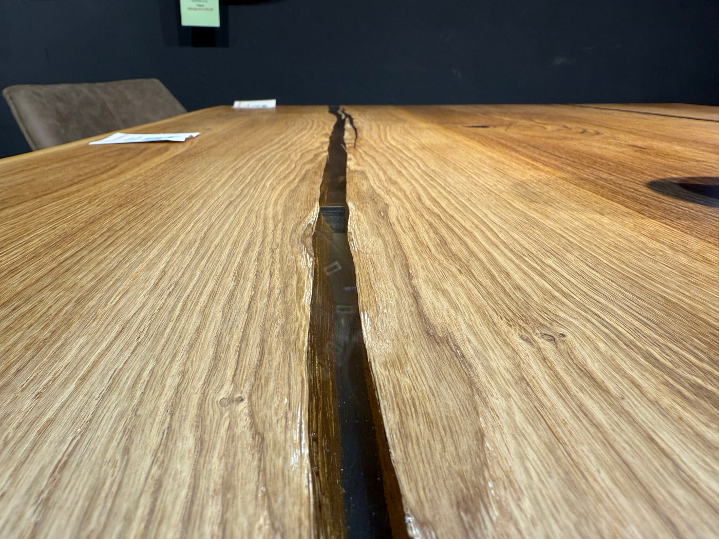 Epoxidharz Esstisch Bergneustadt Eiche massiv 200 cm Massivholz geölt mit X Stahl Gestell Set schwarz