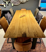 Esstisch Danbury Eiche massiv 240 in 4 cm Dicke Holz geölt mit U Metall Gestell schwarz