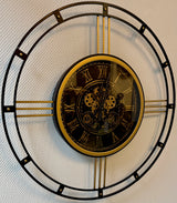 90 cm Wanduhr Nora mit Zahnrädern schwarz gold Wand Uhr Antik