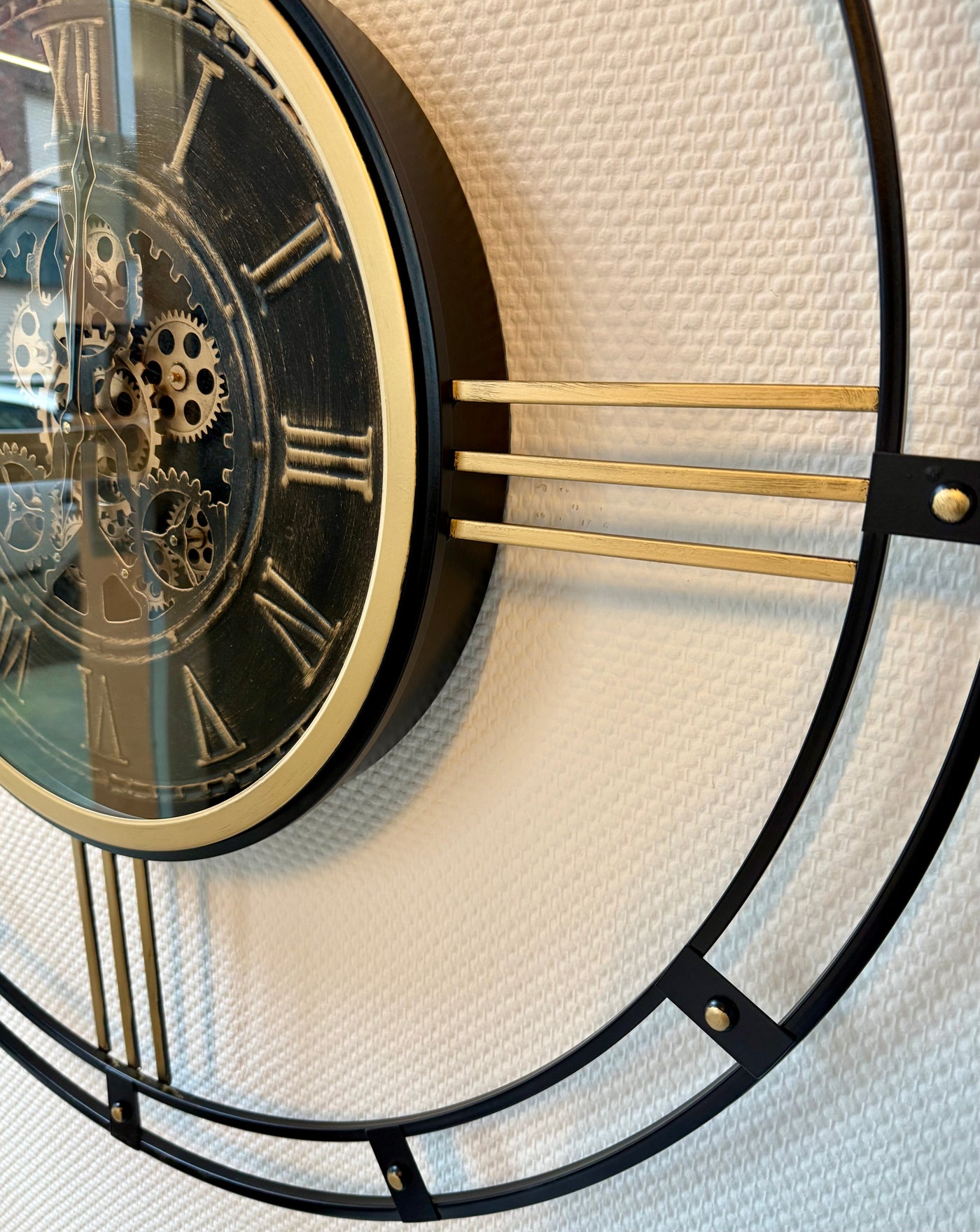 90 cm Wanduhr Nora mit Zahnrädern schwarz gold Wand Uhr Antik