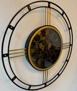 90 cm Wanduhr Nora mit Zahnrädern schwarz gold Wand Uhr Antik