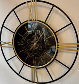 Horloge murale 100 cm Noris avec engrenages noir or Horloge murale antique