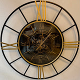 Horloge murale 100 cm Noris avec engrenages noir or Horloge murale antique