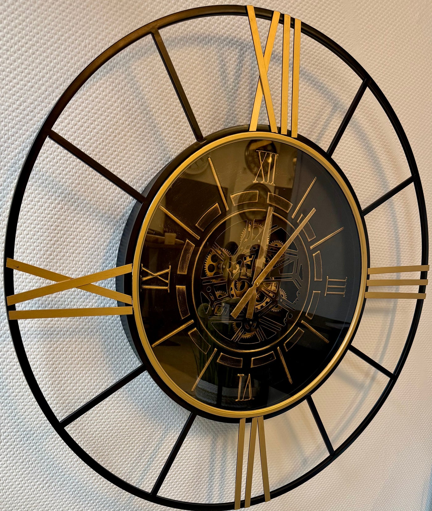 Horloge murale 100 cm Noris avec engrenages noir or Horloge murale antique