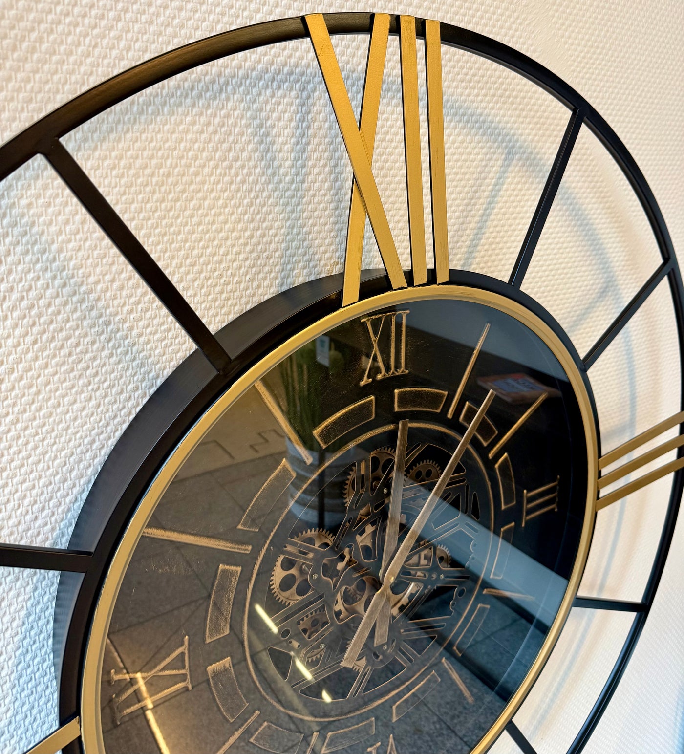 Horloge murale 100 cm Noris avec engrenages noir or Horloge murale antique