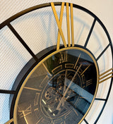 Horloge murale 100 cm Noris avec engrenages noir or Horloge murale antique