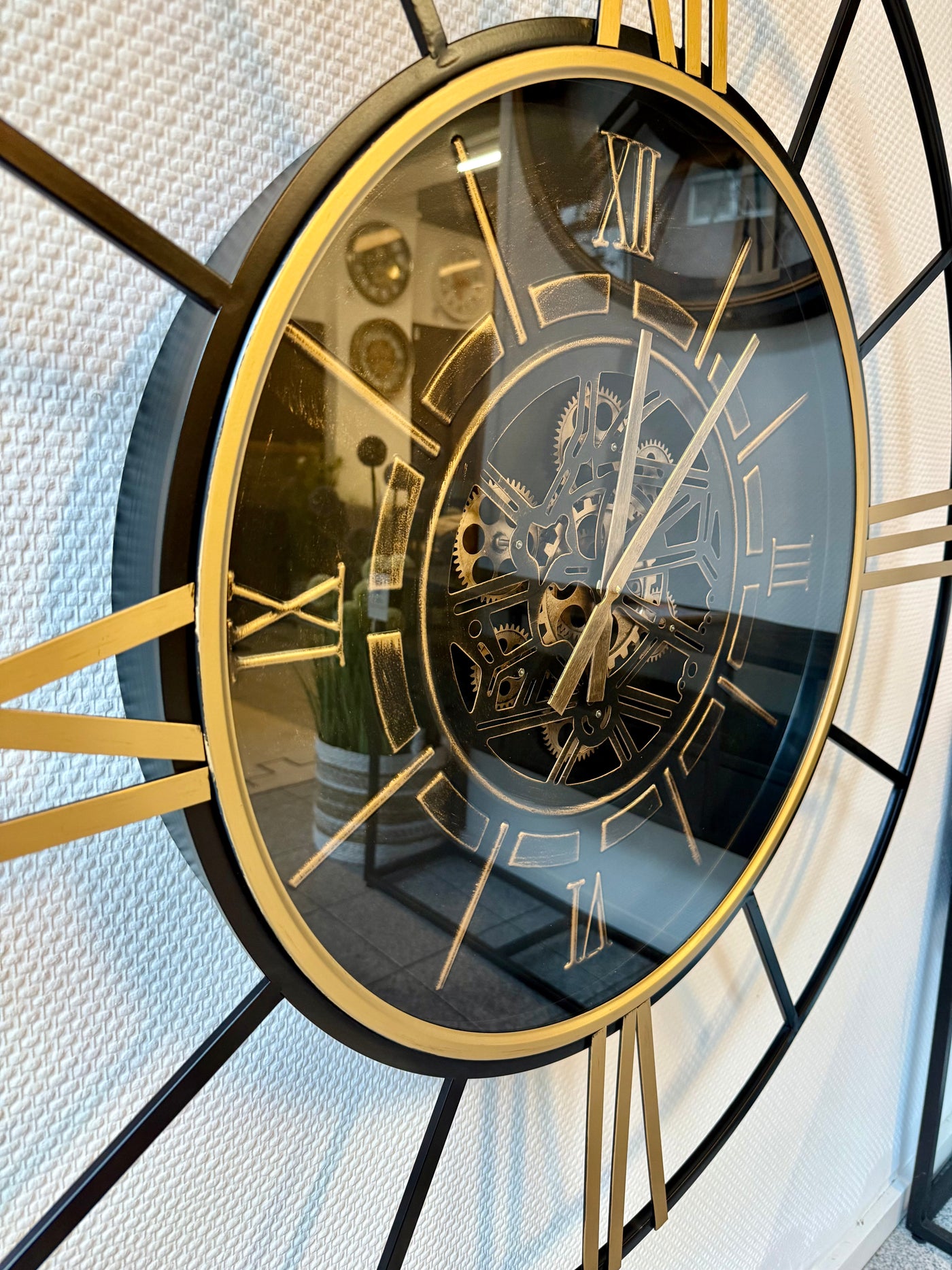 Horloge murale 100 cm Noris avec engrenages noir or Horloge murale antique