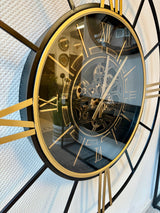 Horloge murale 100 cm Noris avec engrenages noir or Horloge murale antique