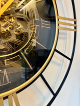 Horloge murale 100 cm Noris avec engrenages noir or Horloge murale antique